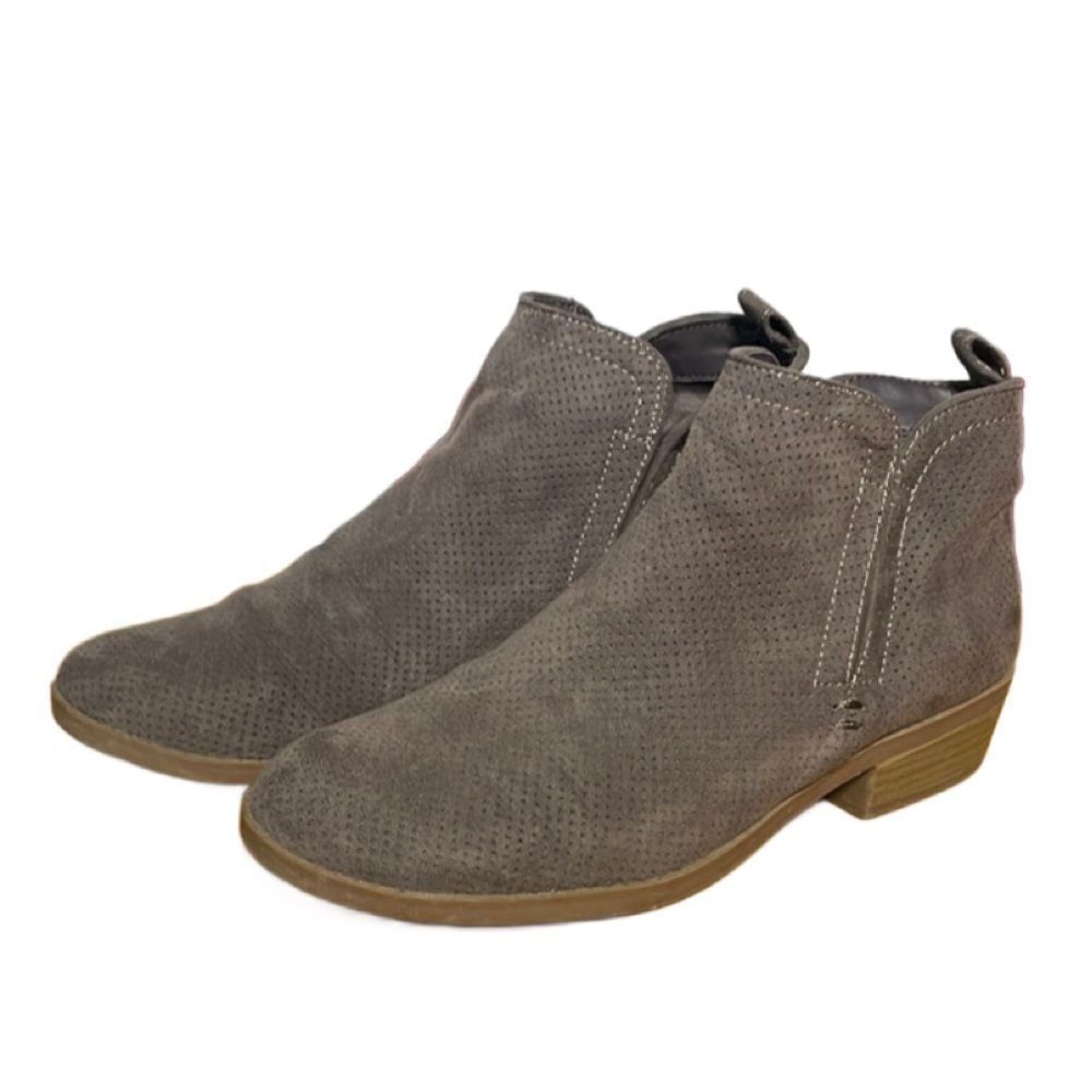 Universal Thread Brown/Grey Perforated Suede Ankle Booties (Size: 7)